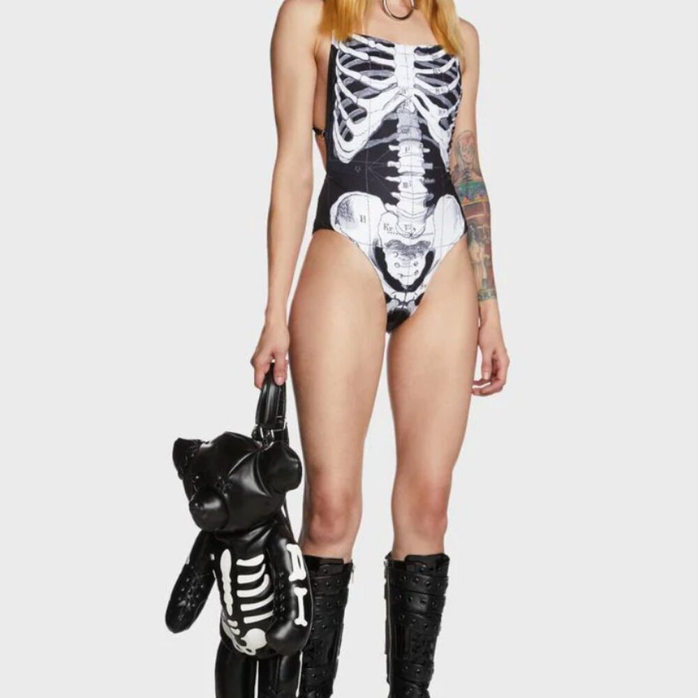 NEW NWT Dolls Kill Towers Skeleton Swimsuit Size M Medium - Picture 5 of 11
